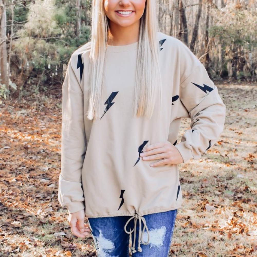 Taupe Lightening Bolt Pullover